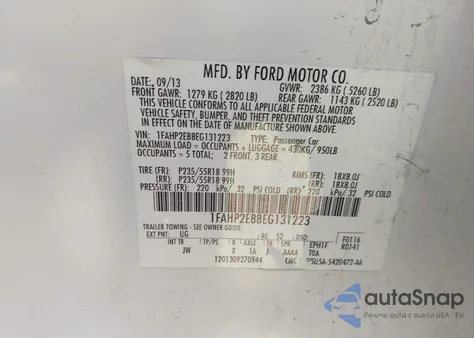 2014 Ford Taurus Sel from USA, damaged, VIN 1FAHP2E88EG131223